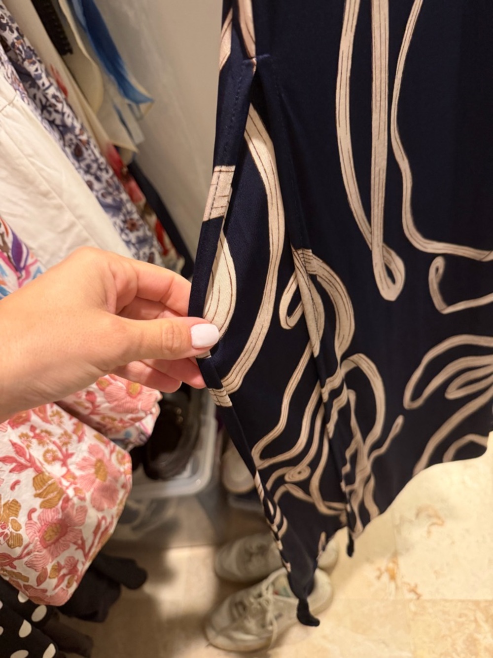 Navy Maxi Dress with Cream Abstract Graphic Print - Picture 8 of 13